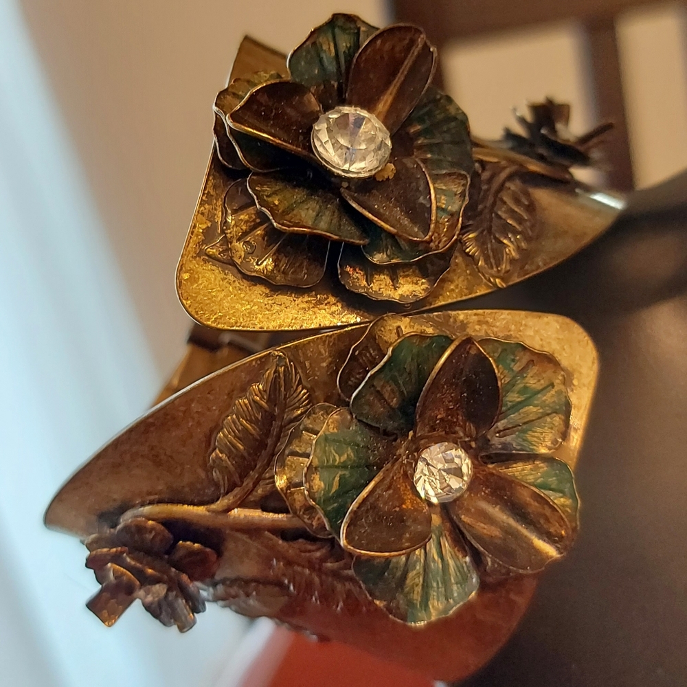 Floral gold brass costume bracelet